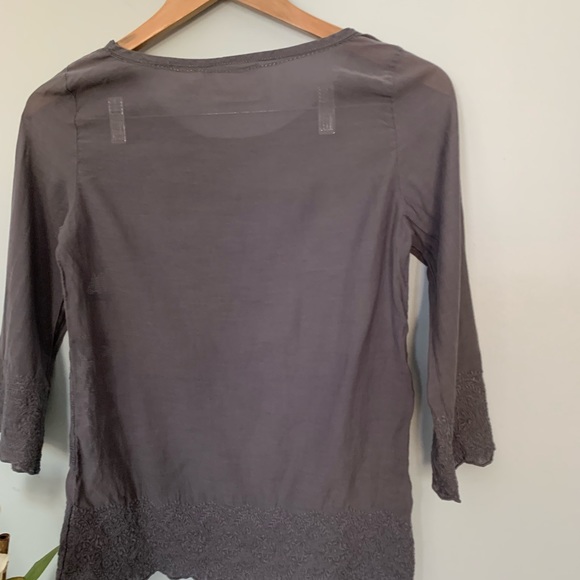 L.O.G.G. by H&M Mushroom Gray Cotton and Lace Top - Picture 6 of 11
